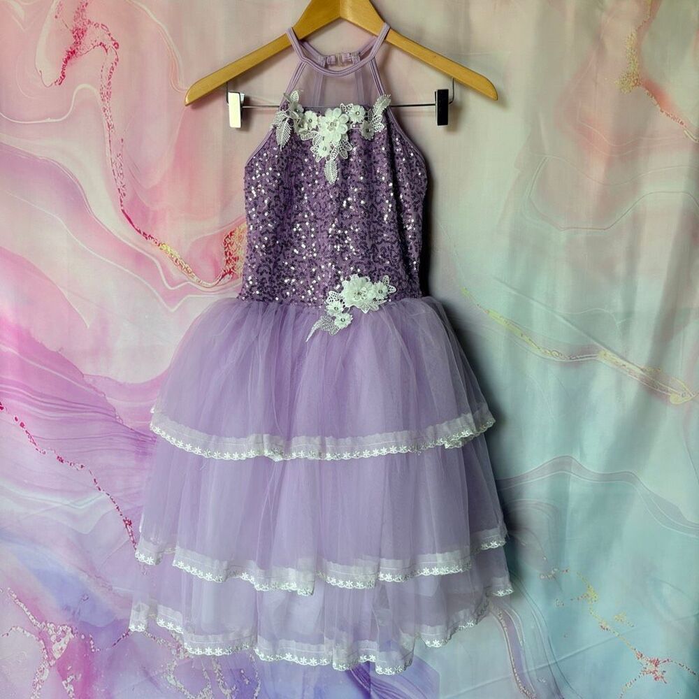 Lilac Purple Lavender Ballet Dance Costume Dress E2223 girls L sequins Tier Tutu